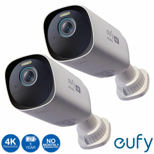 eufyCam S330 4K Solar Add-On Smart Security Camera CCTV 2 Pack - No Monthly Fees