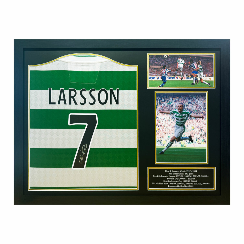 Henrik Larsson Signed Framed Celtic Football Shirt