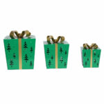 Red Metal Gift Boxes with LED Snowflake Pattern – Set of 3 - Image 5