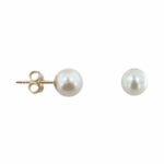 7-7.5mm Cultured Freshwater White Pearl Earrings, 14ct Yellow Gold - Image 3