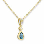 Pear Cut Blue Topaz & 0.07ctw Diamond Pendant, 18ct Yellow Gold - Image 4