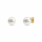 7-7.5mm Cultured Freshwater White Pearl Earrings, 14ct Yellow Gold