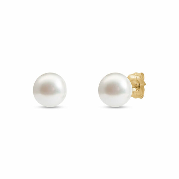 7-7.5mm Cultured Freshwater White Pearl Earrings, 14ct Yellow Gold