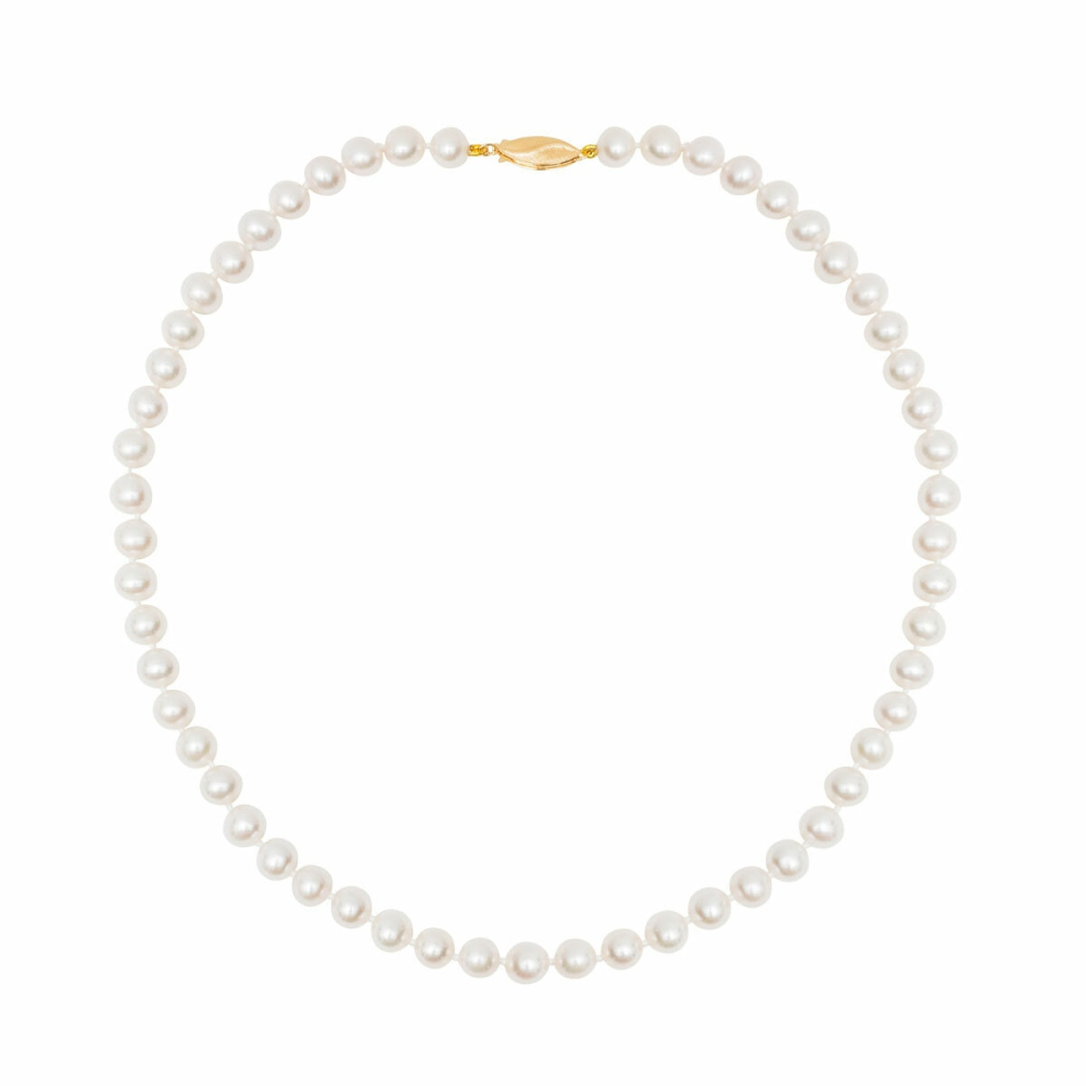 7-7.5mm Cultured Freshwater White Pearl Necklace, 14ct Yellow Gold