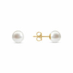 7.5-8mm Akoya White Pearl Earrings, 14ct Yellow Gold