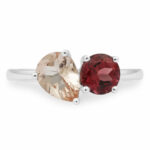 Pear Cut Morganite & Round Cut Garnet Ring, 18ct White Gold - Image 4