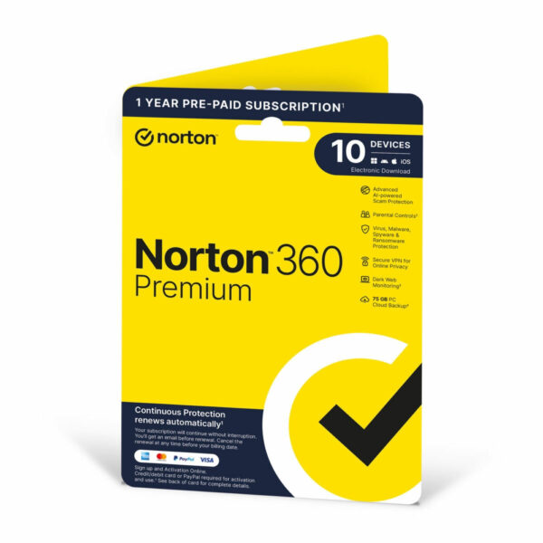 Norton 360 Premium, 10 Device, 1 Year (Digital Download)