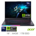 Acer Predator Helios 18 AI, Intel Core Ultra 9, 64GB RAM, 1TB SSD NVIDIA GeForce RTX 5090, 18 Inch Gaming Laptop, NH.QVWEK.005
