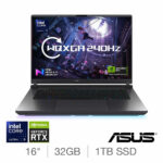 ASUS ROG Strix G16, Intel Core Ultra 9, 32GB RAM, 1TB SSD, NVIDIA GeForce RTX 5070 Ti, 16 Inch Gaming Laptop, G615LR-S5006W
