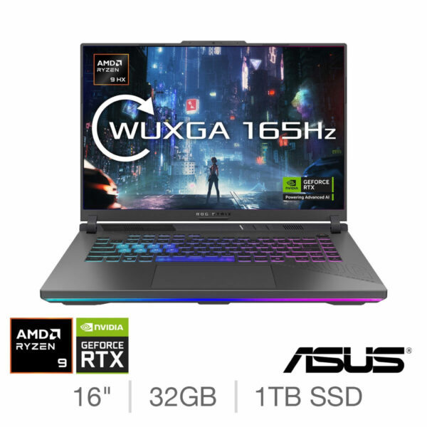 ASUS ROG Strix G16, AMD Ryzen 9, 32GB RAM, 1TB SSD, NVIDIA GeForce RTX 5060, 16 Inch Gaming Laptop, G614PM-RV015W