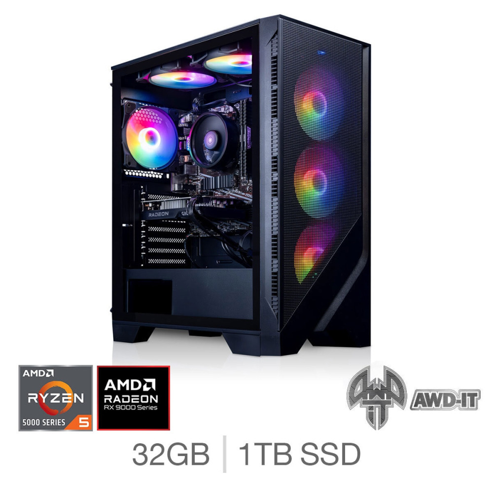 AWD-IT Forge 5 XT, AMD Ryzen 5, 32GB RAM, 1TB SSD, AMD Radeon RX 9070XT, Gaming Desktop PC