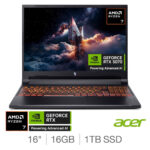 Acer Nitro V16 AI, AMD Ryzen 7, 16GB RAM, 1TB SSD, NVIDIA GeForce RTX 5070, 16 Inch Gaming Laptop, NH.QYYEK.002