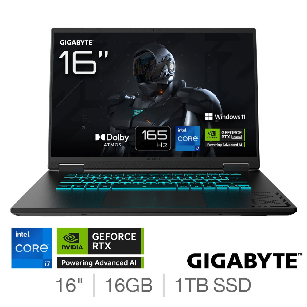 Gigabyte A16, Intel Core i7, 16GB RAM, 1TB SSD, NVIDIA GeForce RTX 5060, 16 inch Gaming Laptop, CVHI3UK894SH