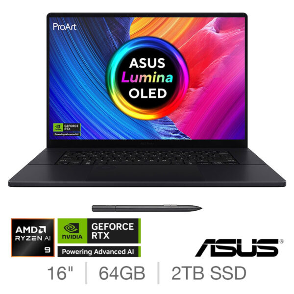ASUS Pro Art, AMD Ryzen AI 9, 64GB RAM, 2TB SSD, NVIDIA GeForce RTX 5070, 16 Inch OLED Laptop, H7606WP-RJ088W