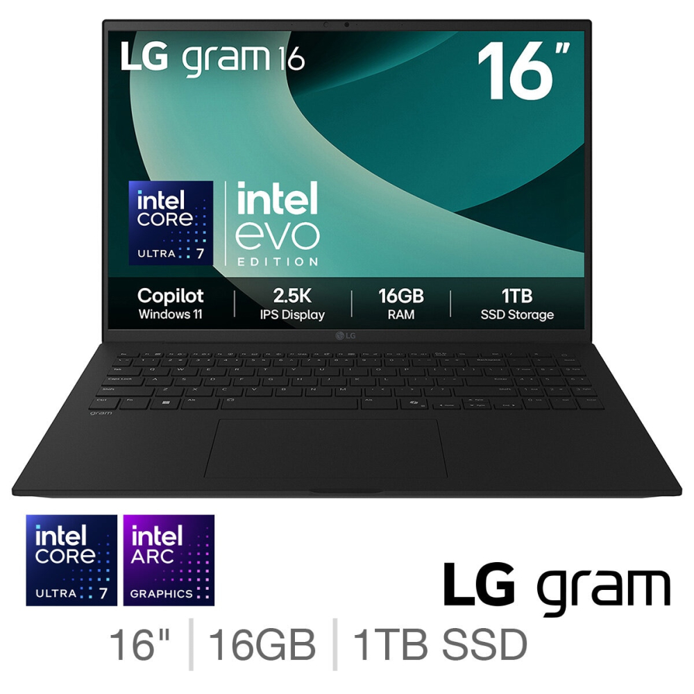 LG gram, Intel Core Ultra 7, 16GB RAM, 1TB SSD, 16 Inch Laptop, 16Z90T-G.AA78A11