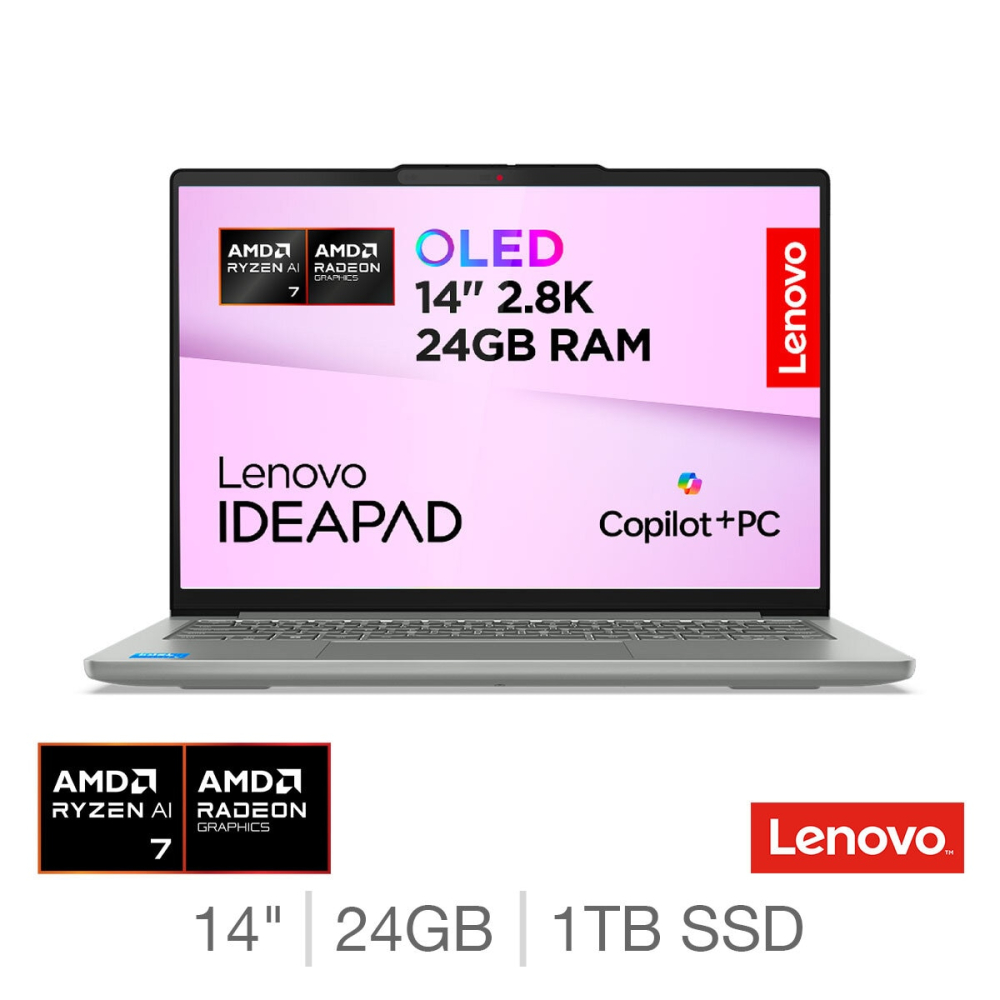 Lenovo IdeaPad Pro 5, Copilot+ PC, AMD Ryzen AI 7, 24GB RAM, 1TB SSD, 14 Inch OLED Laptop, 83JL0012UK