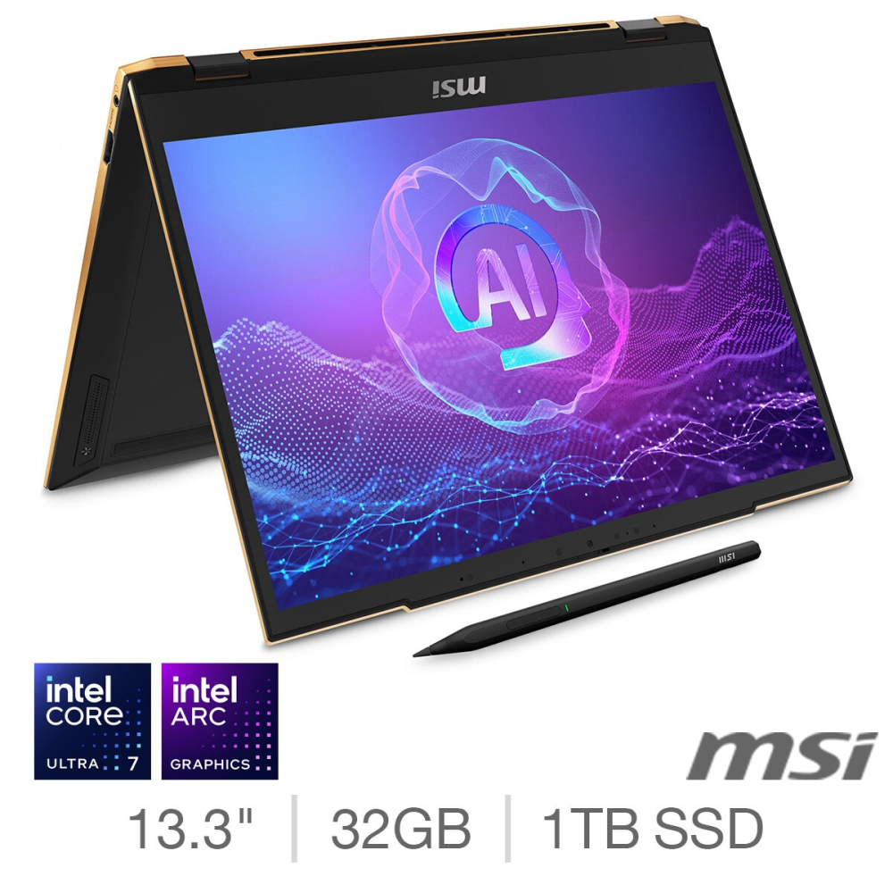 MSI Summit E13 Evo, Intel Core Ultra 7, 32GB RAM, 1TB SSD, 13.3 Inch Convertible 2 in 1Laptop, 9S7-13P411-069