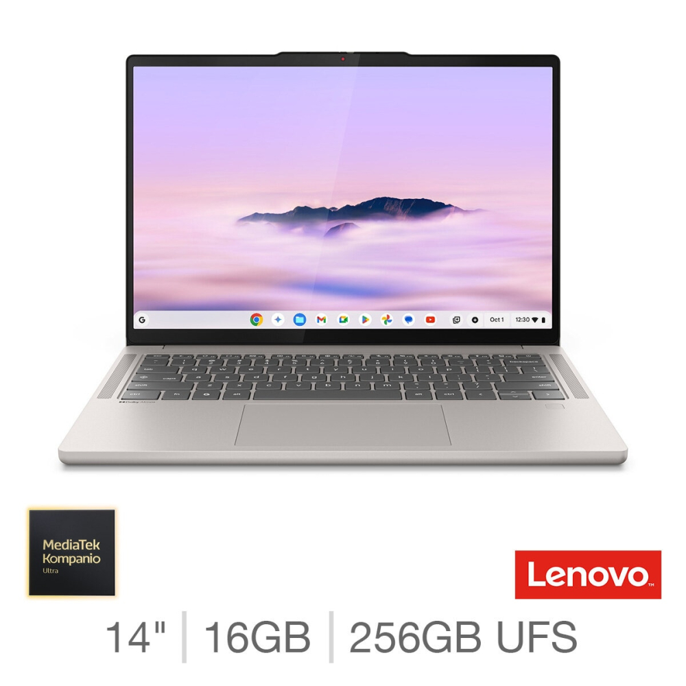 Lenovo Chromebook Plus, MediaTek Ultra, 16GB RAM, 256GB UFS, 14 Inch Laptop, 83MY0004UK