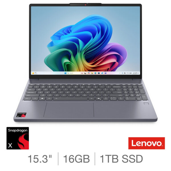 Lenovo IdeaPad Slim 3, Copilot+ PC, Snapdragon X, 16GB RAM, 1TB SSD, 15.3 Inch Laptop, 83N3002CUK