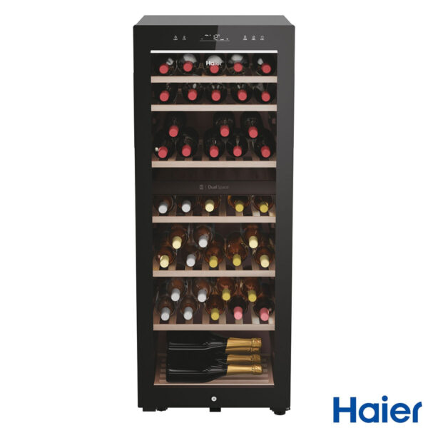Haier HWS77GDAU1 77 Bottle Dual Zone Wine Cooler, G Rating in Black
