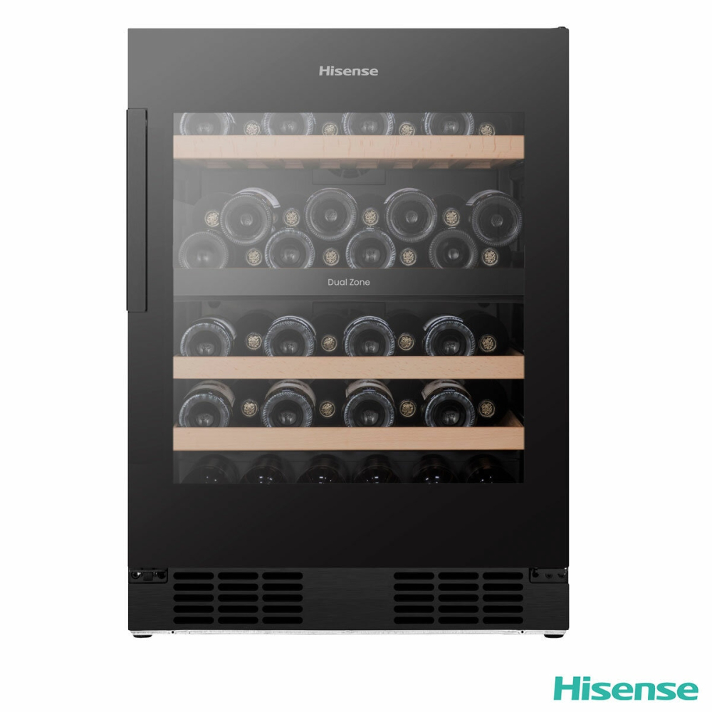 Hisense RW3N122GSLF, 46 Bottle Freestanding, Dual Zone Wine Cooler in Black