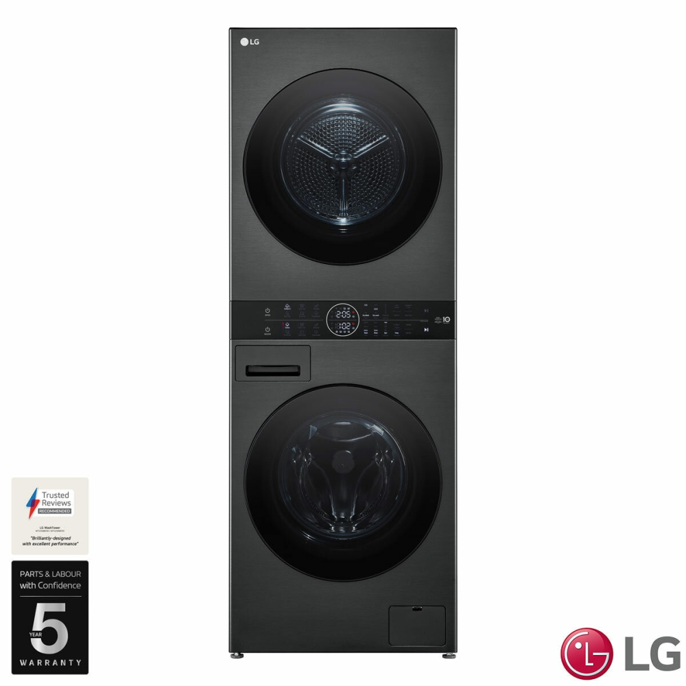 LG WT1210BBTN1, 12kg/10kg, 1400rpm, WashTower Rated in A/A+++ in Black Steel