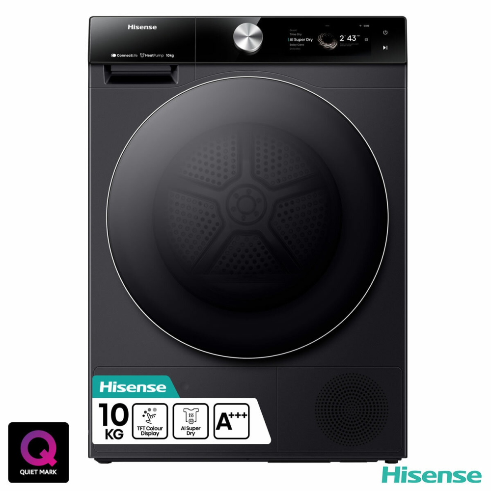 Hisense DH7S107BB, 10kg Heat Pump Tumble Dryer A+++ Rating in Black