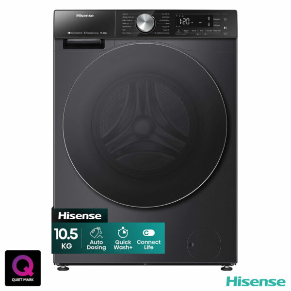 Hisense WF5S1045BB, 10.5kg 1400rpm Washing Machine, A Rated in Black