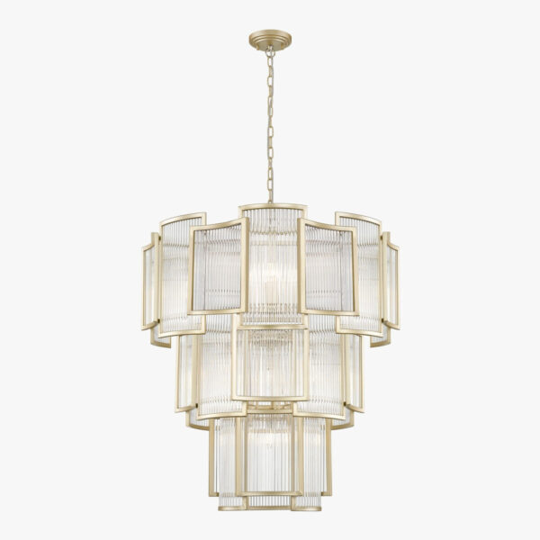 Chicago 13 Light Matt Gold Grand Tiered Pendant Light 77.5cm