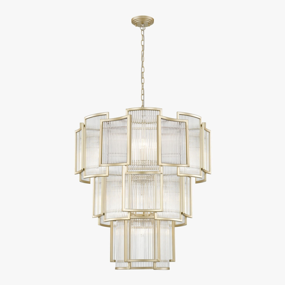 Chicago 13 Light Matt Gold Grand Tiered Pendant Light 77.5cm