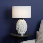 Zachary Textured Oval Table Lamp with White Linen Shade - Image 3