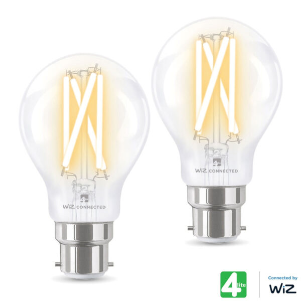 4lite WiZ Connected B22 Clear Filament Smart Bulbs 2 Pack