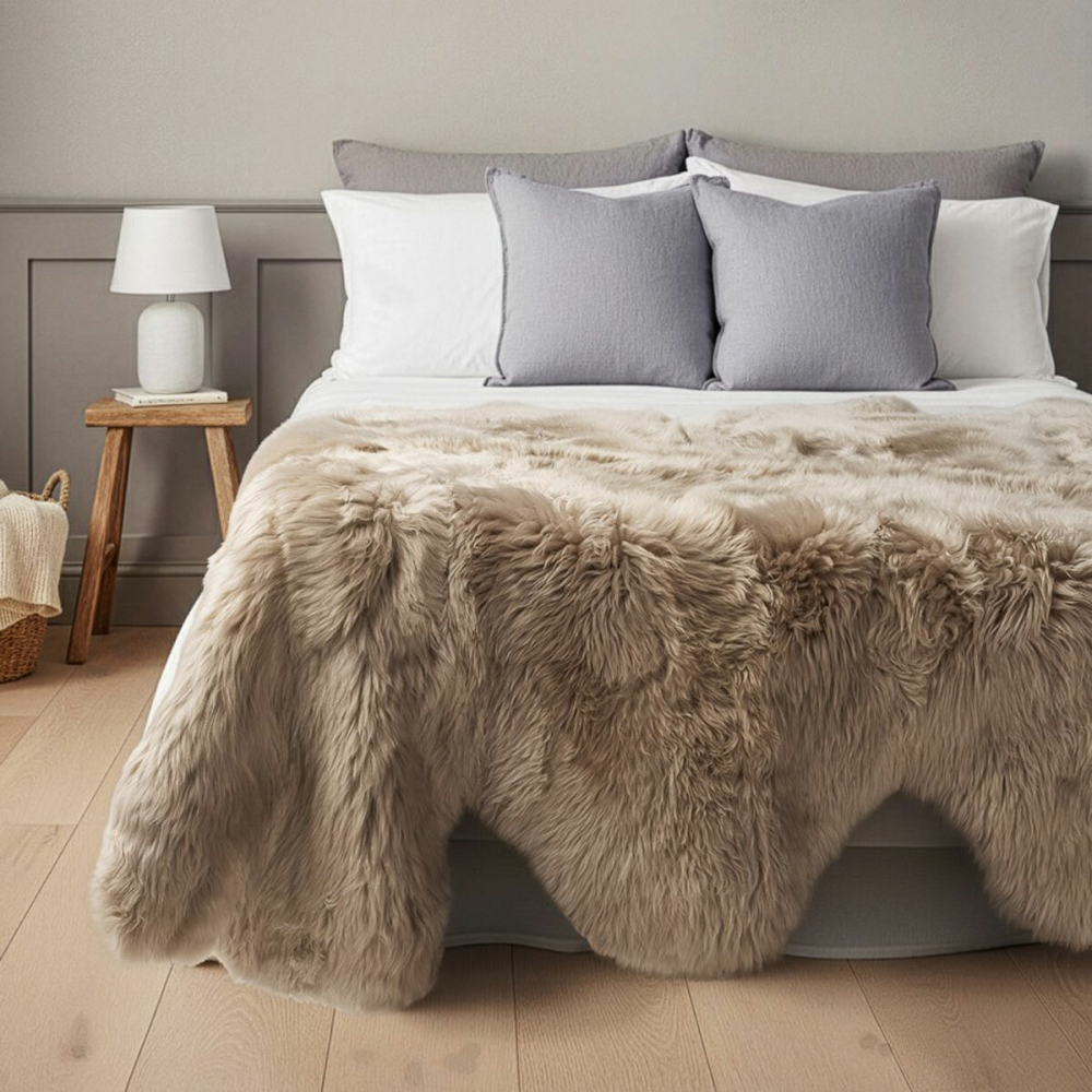 Bowron Longwool 100% Sheepskin Octo Rug, Stone