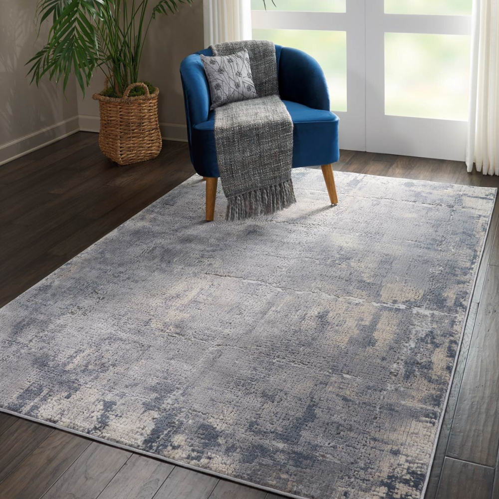 Rustic Textures Faded Blue Rug in 3 Sizes