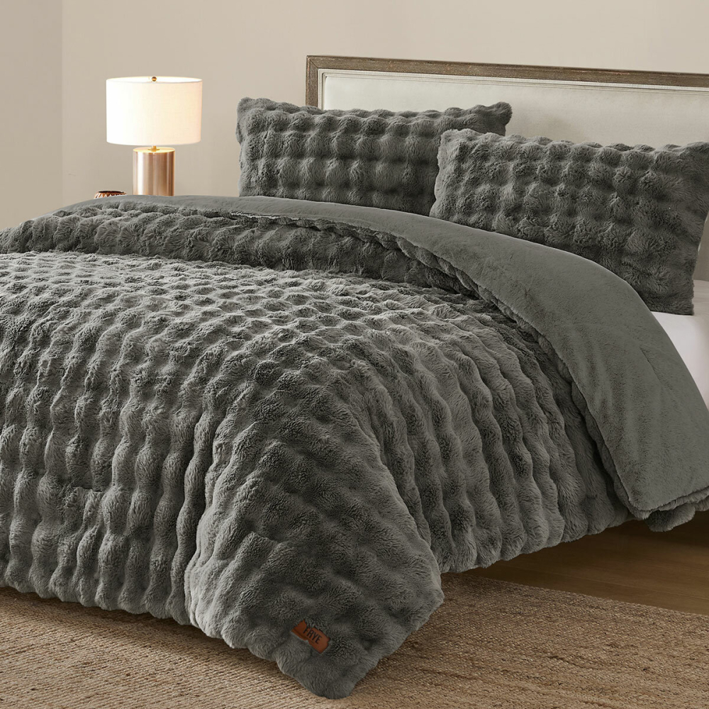 FRYE Faux Fur Grey 3 Piece Comforter Set