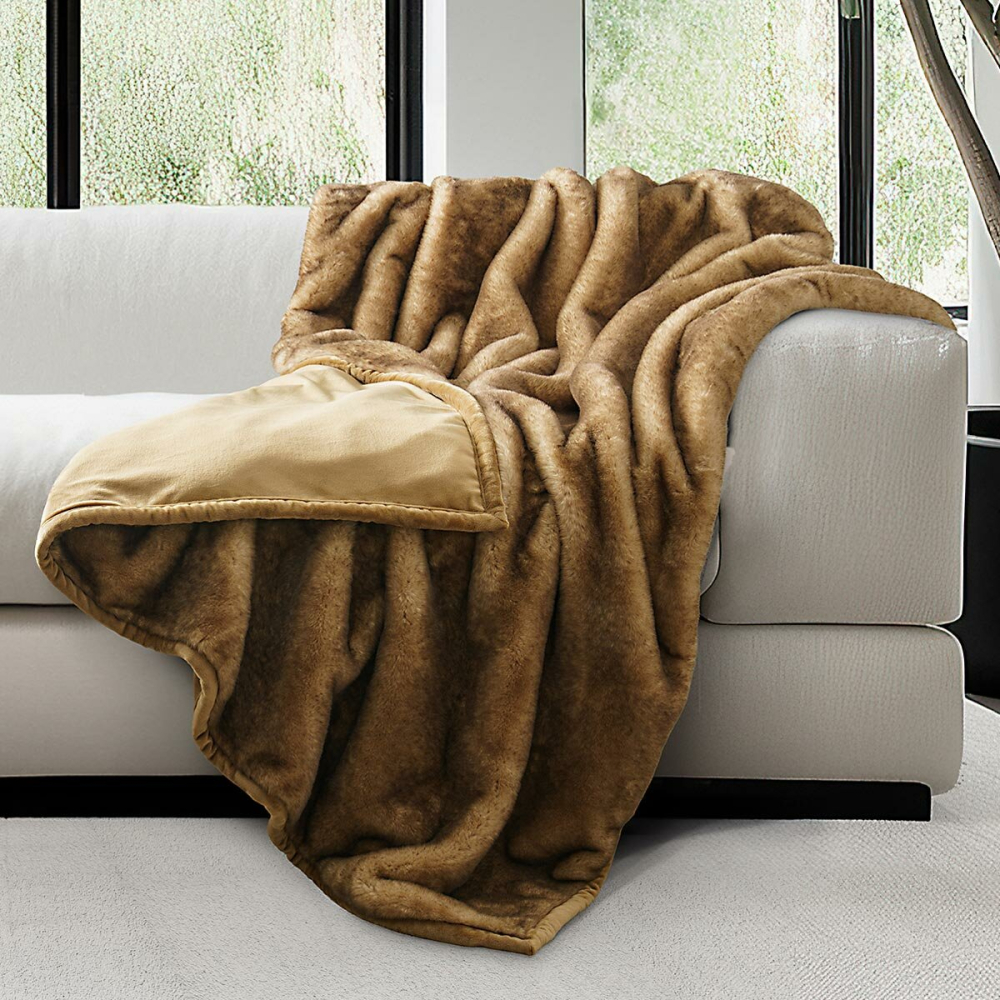 Luxe Faux Fur Throw in Taupe, 152 x 177 cm