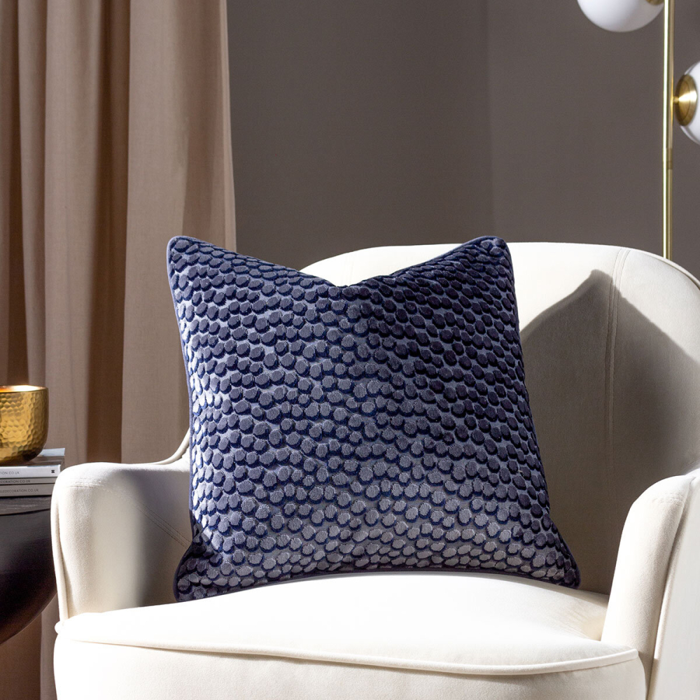 Furn Lanzo Velvet Feather Fill Cushion 2 Pack in Blue, 45 x 45 cm