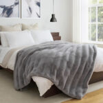 Faux Rabbit Fur Blanket in Taupe, 234 x 249 cm - Image 11