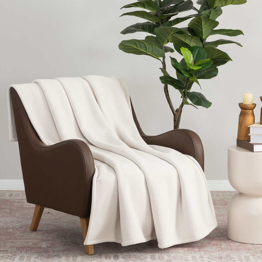 Berkshire Textured Chenille Throw in White, 152 x 178 cm