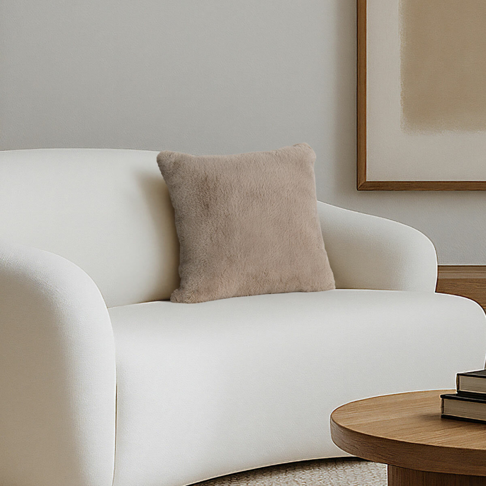 Mon Chateau Faux Fur Cushion in Taupe, 50 x 50 cm