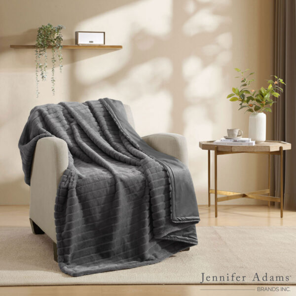Jennifer Adams Luxe Reversible Faux Rabbit Fur Channel Throw, 152 x 178 cm