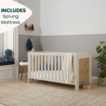 Tutti Bambini Alba Cot Bed with Sprung Mattress, White Sand & Distressed Oak