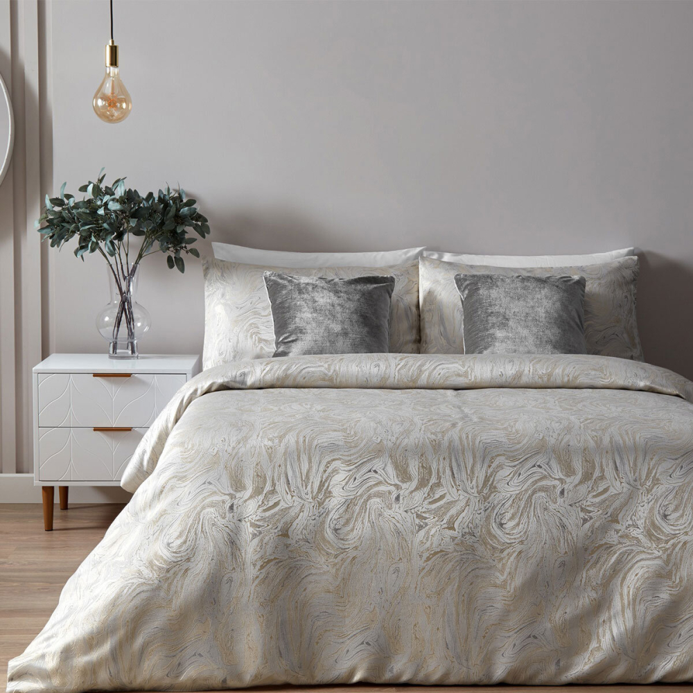 Paoletti Marble Oyster Duvet Cover Set, in 3 Sizes