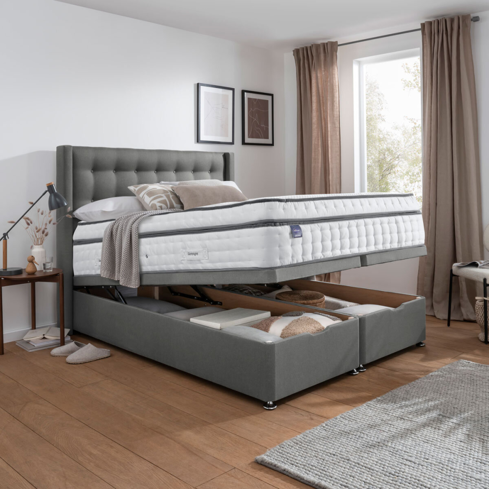 Silentnight Full Ottoman Divan Base with Bloomsbury Headboard in Slate Grey in 3 Sizes