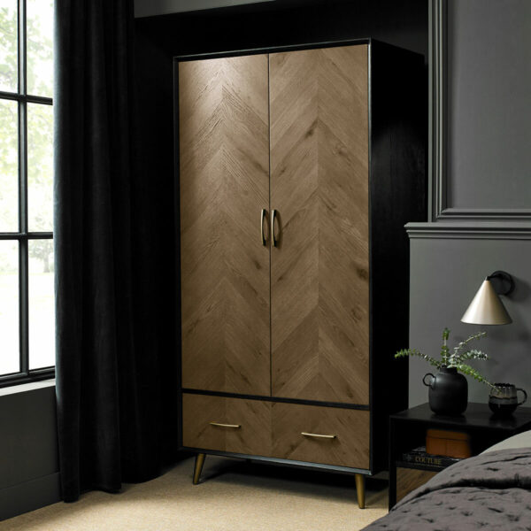 Bentley Designs Sienna Fumed Oak & Peppercorn Double Wardrobe