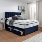 Silentnight Velvet Continental Drawer Divan Base with Bloomsbury Headboard in Maritime in 3 Sizes