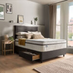 Silentnight Velvet 4 Drawer Divan Base with Malvern Headboard in Umbra in 3 Sizes