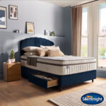 Silentnight Velvet 4 Drawer Divan Base with Merlin Headboard in Maritime in 3 Sizes