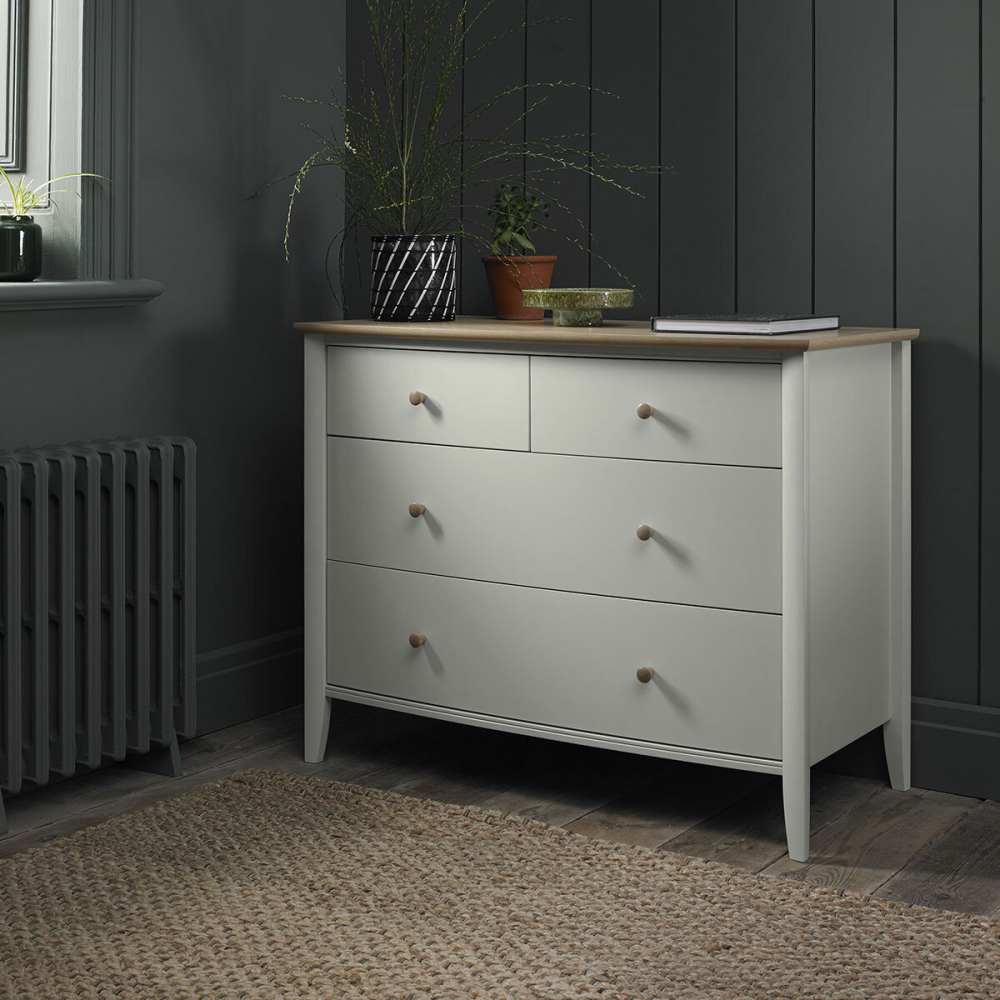 Bentley Designs Whitby Scandi Oak & Soft Grey 4 Drawer Chest of Drawers