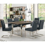 Bentley Designs Tivoli Dark Oak Extending Dining Table + 6 Black Cantilever Chairs, Seats 6-8
